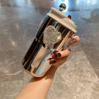 Tumbler Thermobecher aus Edelstahl 316, luxuriöser Strass-Kaffee-Reisebecher für Männer und Frauen, tragbarer Auto-Kalt- und Warmwasserbecher